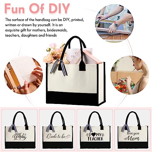 Image of Sweetude Canvas Tote Bags for Women Classic Initial Beach Bags with Handles Sublimation DIY Blank Personalized Tote