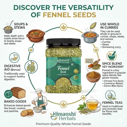 Image of HIMANSHI HERBALS Organic Fennel Seeds (Saunf) 250g - Natural, Fresh & Aromatic, Saunf for Cooking, Mouth Freshener & Wellness, Rich Flavor, Hygienically Packed