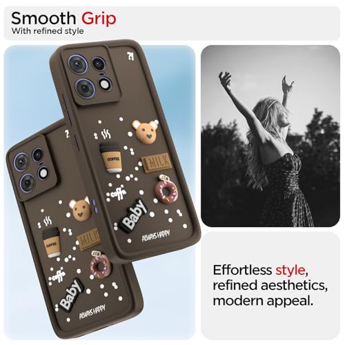Image of Pikkme Back Cover for Moto Edge 50 Pro 5G | Cute Fun Cartoon 3D Bear Silicone Full Body Protection Bumper Cover (Brown)