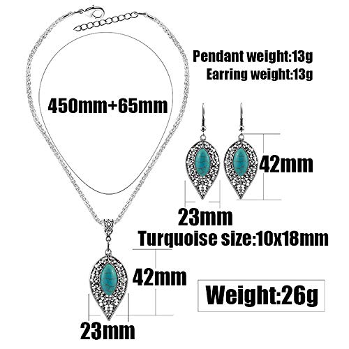 Harlorki Fashion Women Lady Retro Vinrage Turquoise Rhinestone Necklace Earrings Jewelry Set