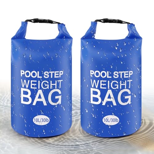 2 Pack 10L/30lb Universal Pool Step Weights 500D PVC Waterproof Swimming Pool Ladder Weights No Breaken Above Ground Pool Ladder Sand Bags, Foldable Pool Stair Weights for Pool Steps(Blue)