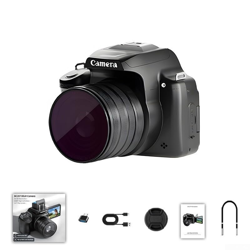 Cámara digital, 68MP con pantalla abatible, zoom 28X, visor de video 4K, cámara réflex digital de alta definición, accesorios de fotografía para vlogging (parasol de lente de cámara)