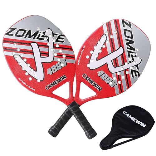 Kit 2 Raquetes Para Beach Tennis Profissional Em Fibra Carbono Com Capas Protetoras - Camewin (Vermelho)