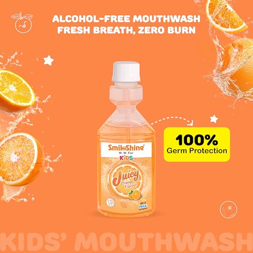 Image of SmiloShine Pack of 3 150 Milliliter Kids Mouthwash-Alcohol Free-For Fresh Breath & Protection Against Germs-Ages 3+ (Lemon Lime, Juicy Orange, Strawberry Flavour)