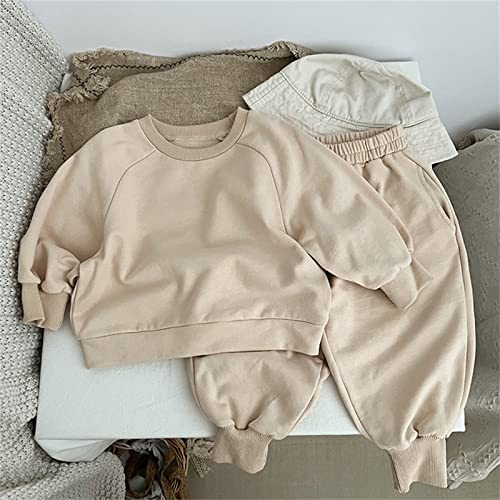 Generic Toddler Boys Girls Solid Soft Cotton Thin Sweatshirt Pullover Long Sleeve Crewneck top fall winter (A-Khaki, 3-4 Years)4