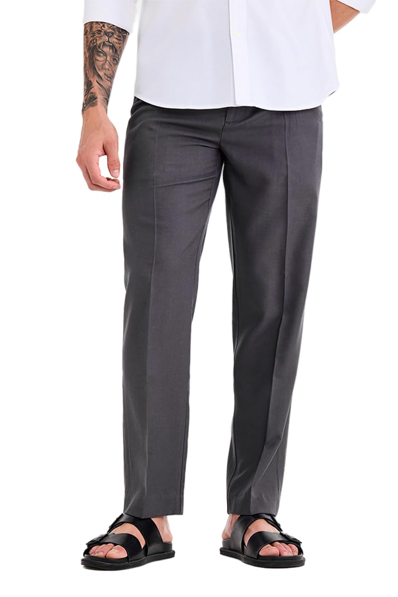 snitch Men Trousers Holiday | Customised Regular Fit Ankle Length Pleated Front Textured Design | Breathable Viscose Linen Blend Fabric for Summer & Casual Outings-picture-48
