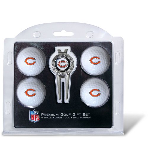 Team Golf NFL Chicago Bears 4 Golfbälle und Pitchgabel-Set, reguläre Größe, Golfbälle (4 Stück) & Pitchgabel mit abnehmbarem doppelseitigem Magnetmarker
