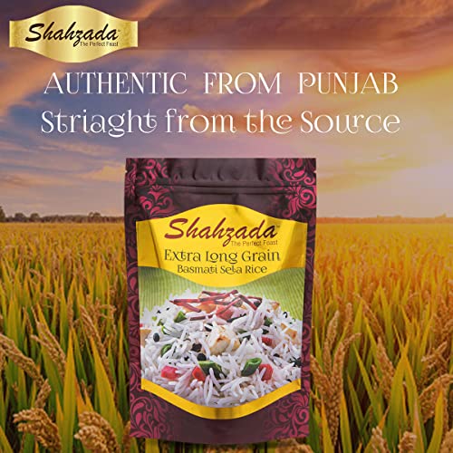 Shahzada Basmati Sela Rice (02 Lbs.) Extra Long Grain, Slender, Sturdy and Non-Sticky Grain for Effortless Cooking, Non GMO, Vegan, Gluten Free, Soy Free, No Cholesterol, Low Sodium, Resealable Zip-Lock Bag | Parboiled Basmati Rice 02 Pound Packing - 32 oz