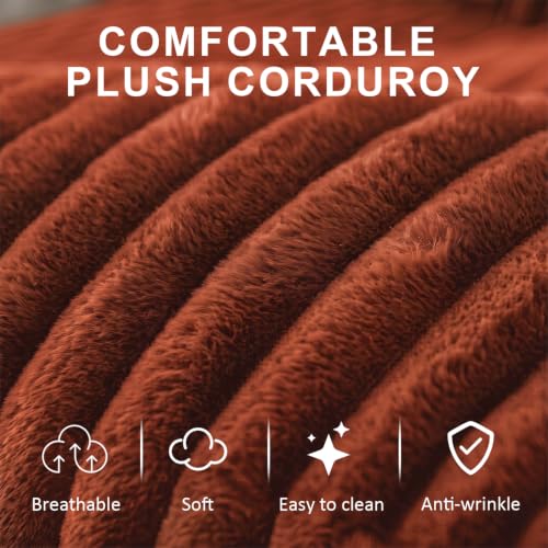 Image of KCGKCG 81 inch Sectional Sleeper Sofa Bed with Storage Chaise & USB Charging, Plush Corduroy L-Shaped Pull Out Couch Bed, Modular Sectional Sofa Couches for Living Room Bedroom, Red