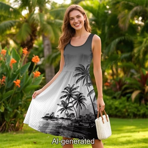 Image of Dreaweet Casual Sleeveless Dresses for Women Girls, Round Neck Tank Dresses with Pockets Summer Sundress Size XS-4XL
