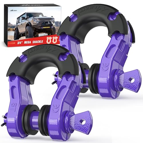 Image of Nilight Heavy Duty Mega D-Ring Shackles(2 Pack) w / 7 /8″ Screw Pin & isolators, 68,000 lb Break Strength(17,000 lb WLL), Forged Steel Off-Road Recovery Shackles for Tow Strap & Winch Gear, Purple