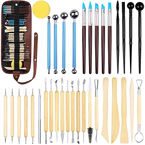 Frasheng 36 Pcs Herramientas de Arcilla,Herramientas de cerámica,Herramientas de arcilla polimérica,Herramientas de tallado de cerámica con bolsa de almacenamiento,para Cerámica de Arcilla,Escultura