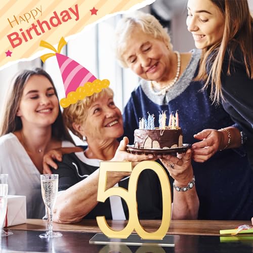 Image of Threehoney 6 Pcs Mirror Gold 50th Birthday Decorations for Men and Women Acrylic Anniversary Decorations Table Numbers Centerpieces for Birthday Party