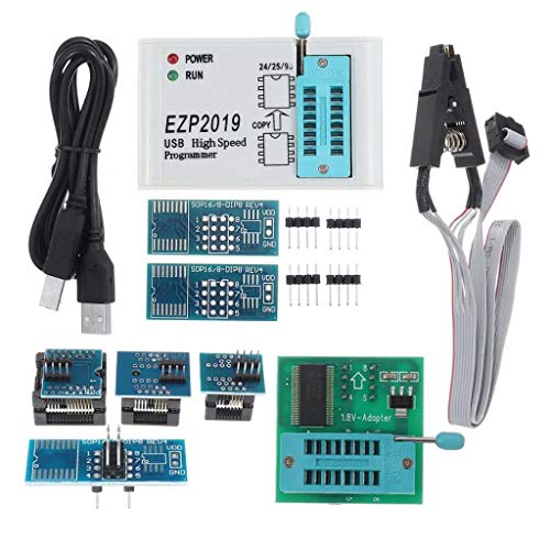 CVZJ EZP2019 - Programador SPI USB de alta velocidad compatible con 24 25 93 chips serie EEPROM 25 h BIOS Chip con 8 zócalos de metal y plástico
