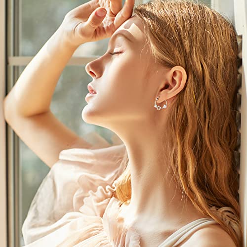 Star Hoop Earrings For Girls - Sterling Silver Stars Earrings For Women Hypoallergenic Cubic Zirconia Star Shaped Huggie Hoop Earrings for Teens Dainty Earrings Gifts for Christmas Birthday4