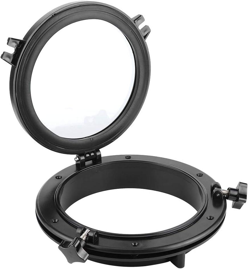 10in Marine Porthole Round Black Portlight Stalinite Window Universal Fit for Boat Yacht,Black