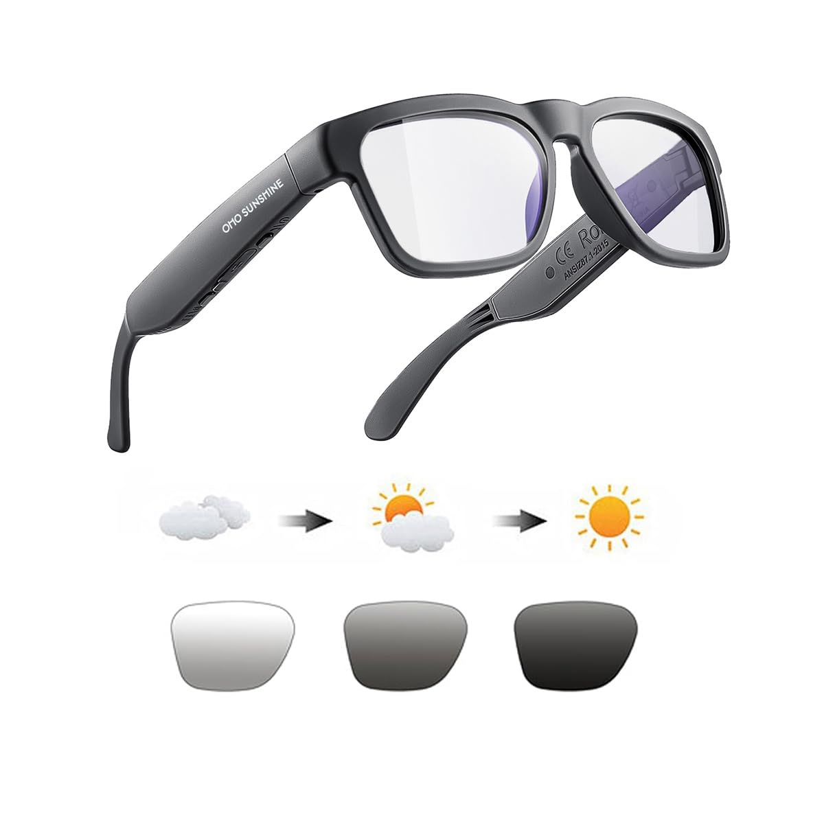 OhO sunshineAudio Bluetooth 5.0 Version Wireless Sunglasses, Open Ear Style Listen Music and Calls