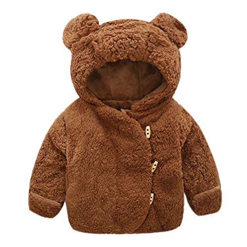 Evelin LEE Baby Boys Girls Winter Warm Coat Faux Fur Hoodie Jacket Cute Bear Thick Clothes Coffee