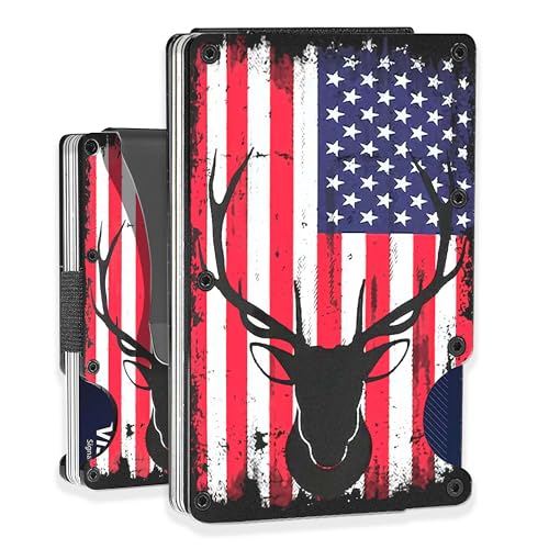 Slim Wallet With Money Clip, Deer Hunting American Flag Wallet Minimalist Blocking Credit Card Holder, Custom Name Deer Hunter US Flag Wallet, Gift To Hunting Lover, Gift On Birthday