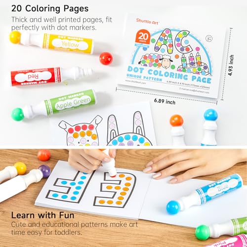 Dot Markers, Shuttle Art Waschbare Punktmarker, 12 farbige Bingomarker (Bingo Dabbers), mit 30 einzigartigen Mustern von Dot Book für Kinder-Kunstaktivitäten, Ungiftige Tinte auf Wasserbasis
