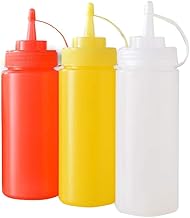 3PCS Squeeze Bottle Plastic Mustard Container Squeeze Sauce Bottle Squeeze Ketchup Bottle with Twist on Cap Lid for Home And Kitchen