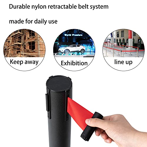 YONSHENG Suportes de Controle de Multidão com Cintos Retráteis Vermelhos de 6,5 Pés - Suportes Preto