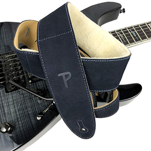 Perri's Leathers, Suede Guitar Strap, Sheepskin Pad, Navy Blue, Anti-Slip, Classic, Suitable For Each Level, Standard Size, 41" To 56" Inches Compatible With All Button Lock Systems #TOP1