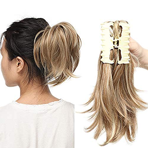 12'(30cm) SEGO Coleta Postiza Corta Ajustable con Pinza Pelo Sintético Se Ve Natural [Castaño...