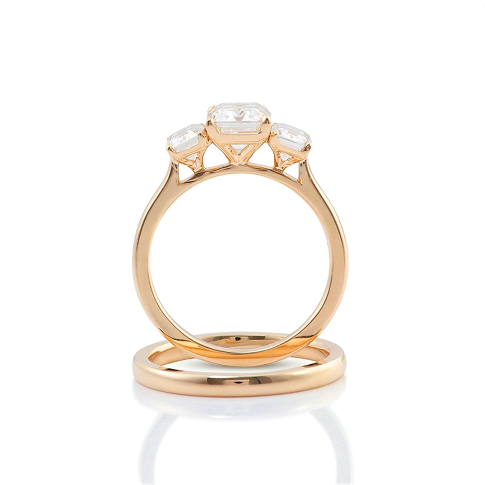 Anello di fidanzamento 14 carati smeraldo bianco moissanite anelli di fidanzamento da donna, set da 2 anelli impilabili