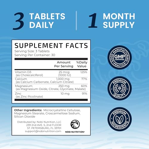 Image of Calcium Magnesium Zinc D3 Supplement | Strong Bones, Healthy Teeth & Immune Support | Calcium Citrate Magnesium and Zinc with Vitamin D3 | 4-in-1 Cal Mag Supplement | 90 Tablets (1 Month Supply)