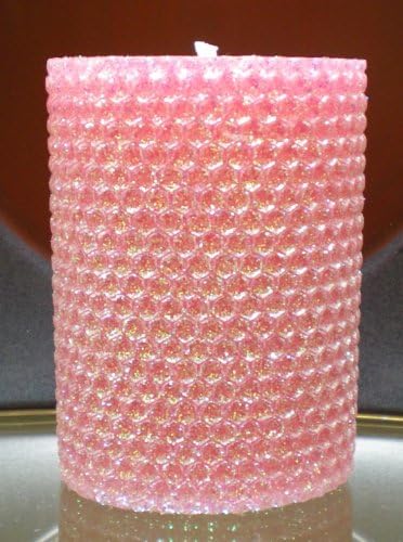 50 Hour-4 Inch Natural Beeswax Hybrid Pillar Glitter Candle, Pink Blossom Color