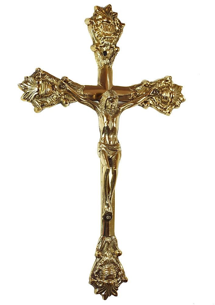 zeitzone Krzyż ścienny z mosiądzu do zawieszenia krzyż Jezus Chrystus krucyfiks 32 cm
