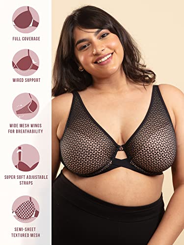 Image of NYKD Everyday Textured Lace Support Bra for Women Daily Use Non-Padded, Wired, Full Coverage Bra, NYB140