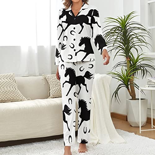 Black Horse,Women's Cute Sleepwear Tops With Pants Pajama Sets_Xl #TOP1