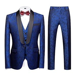 Men’s Suits 3 Piece Regular Fit Skinny Paisley Jacquard Tuxedo Suit for Wedding Casual Business Dinner Party Tuxedo Suit Set