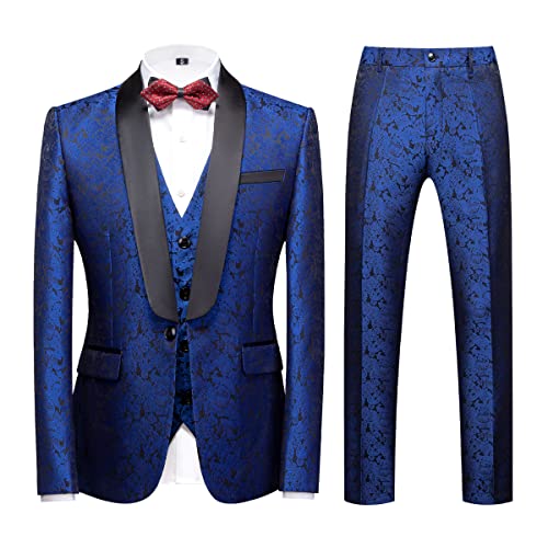 Men's Suits 3 Piece Regular Fit Skinny Paisley Jacquard Tuxedo Suit for Wedding Casual Business Dinner Party Tuxedo Suit Set