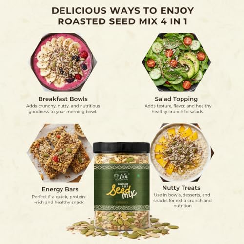Image of LILA DRY FRUITS Roasted Seeds Mix 4in1 1 Kg | Pumpkin Sunflower Watermelon Flax Seed Crunchy Healthy Seeds Combo Pack | Daily Nutrition & Snacking Mix Perfect for Gifting