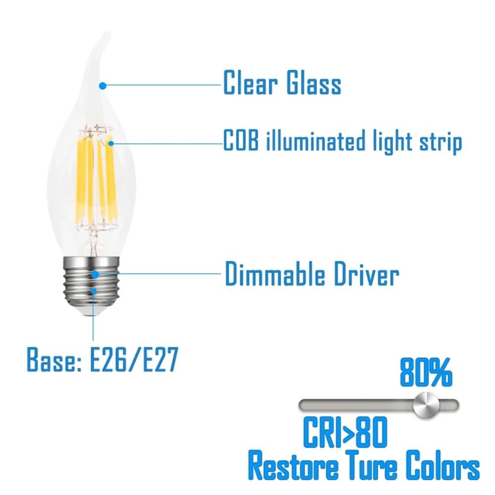 Lot de 10 Ampoules LED rétro Style Bougies pour éclairage intérieur, AC110V 2W/4W/6W E26 Edison à intensité Variable, pour la décoration de Votre Maison.