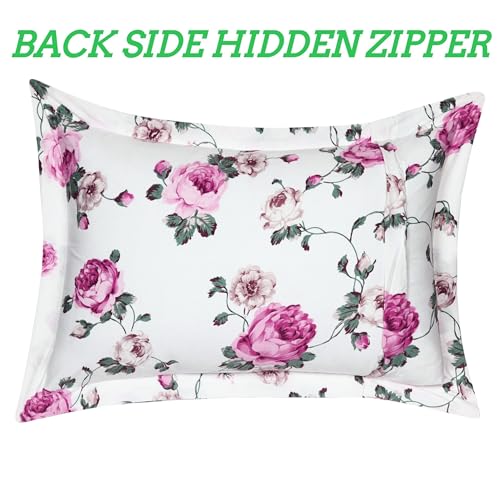Image of HOUSE FOX Zipper Cotton Pillow Covers /Cases /Protectors (NOT Pillow) Set of 2 Pair Or 4 Pcs,Size -18x28inch with Zip /Chain (Pink Floral)