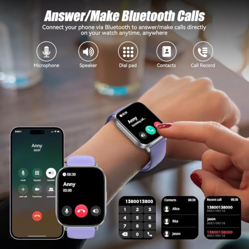 Image of Smart Watch, 2.01 inch HD Touchscreen Fitness Tracker with Bluetooth Calling, 120+ Sports Modes, 24 /7 Heart Rate Sleep Monitor, IP67 Waterproof Smartwatch Compatible with iOS Android (Purple)