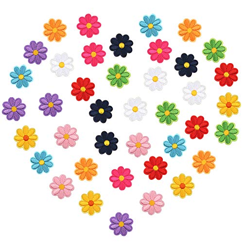 LAITER 40 PCS Apliques Bordados de Mini flor de sol Parche de Flor Girasol de tela Autoadhesivo 4 cm para Hecho A Mano Manualidad Decoración de Mochilas Ropas Bolsas Jeans para Hombres Mujeres Niños