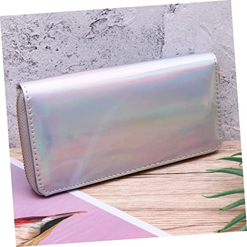 TENDYCOCO Female Clutch Bag Iridescent Women's Wallet Zipper Coin Pocket ID Slot Stylish Silver Long Wallet 6