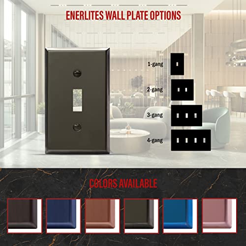 Image of ENERLITES Toggle Light Switch Metal Wall Plate, Stainless Steel Switch Cover, Corrosion Resistant, Mid-Size 1-Gang 4.50 inch x 2.76 inch, Stainless Steel 201, 7711-PBK, Polished Black