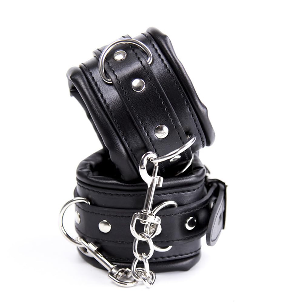 Noir Rembourré PU Cuir Menottes Réglables Poignets Cols Cheville Bracelets Bondage Set Manchette Restraint Set Bondage Sex Toys verrouillables (Menottes de cheville)