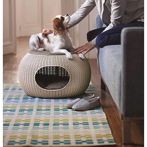 CURVER | Niche Ronde Aspect Tricot Avec Coussin, Sable, Pet Knit, 57.7x56.5x33 cm