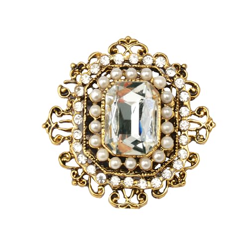 Image of WCRAZYE Antique Rhinestone Brooch Pin for Women Girls Gold Tone Vintage Baroque Rectangle Crystal Shell Pearl Boho Victorian Style Brooches Lapel Pins Elegant Wedding Christmas Festival Ornament Jewelry Gift