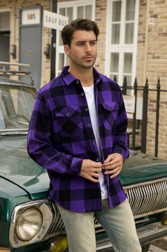 Image of Cromoncent Mens Boys Thick Flannel Shirt Long Sleeve Shirt Jacket Casual Button Down Multi Pockets Shacket