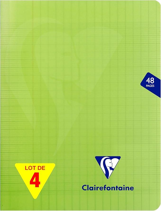 Clairefontaine 353751AMZC - One Set of 4 Mimesys Stapled Notebooks - 17x22 cm - 48 Seyes Ruled Pages - White Paper 90 g - Polypro Cover - Colour : Green