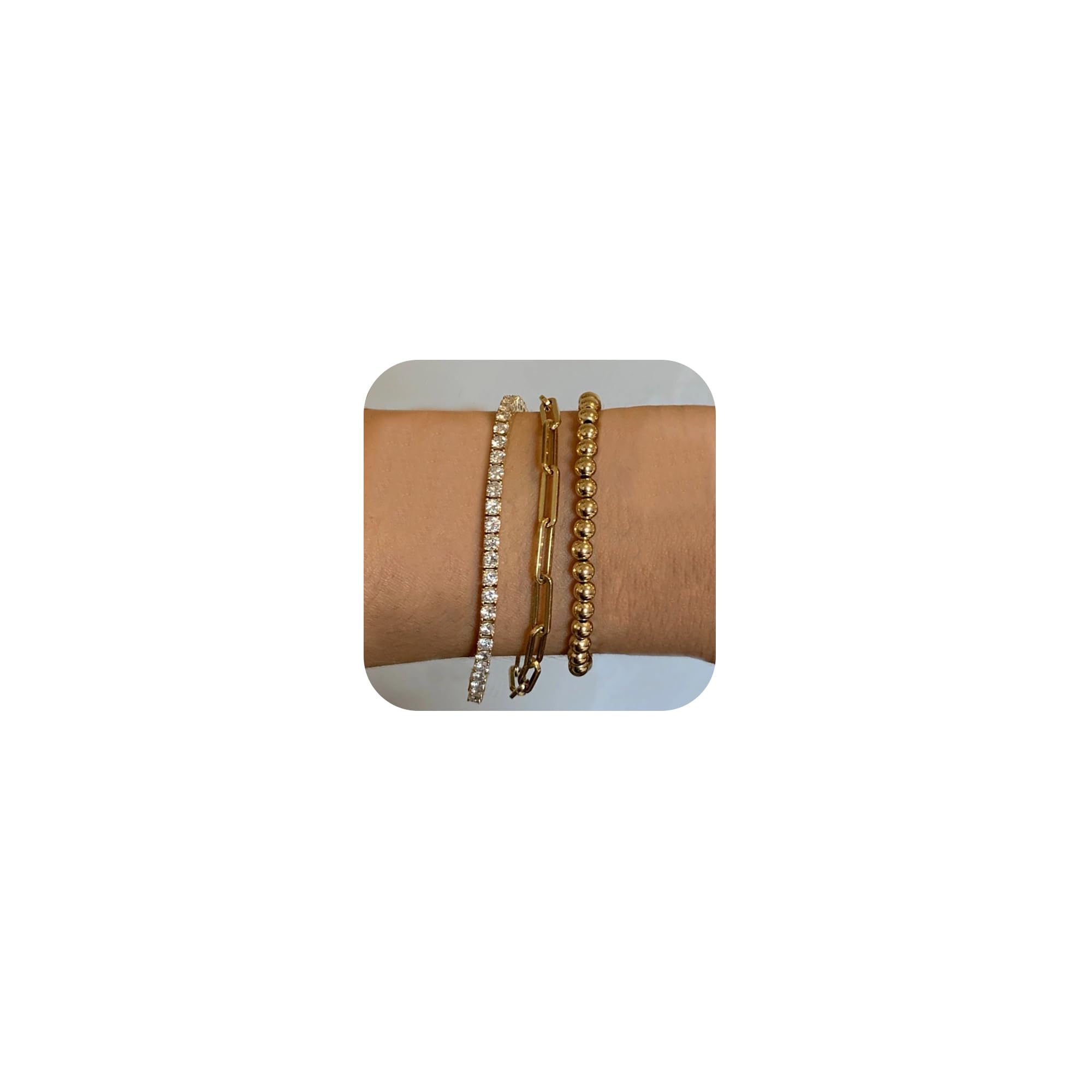 Gold Bracelets for Women, 14k Gold Plated Hand Chain Bracelet, 2 Pcs Ring Bracelets for Women Trendy Dainty Cubic Zirconia Bracelet Ring Bracelet Hand Jewelry Adjustable 6.3'+2'