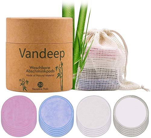 Reusable Makeup Remover Pads - 20 Packs Natural Bamboo Cotton Rounds Eco-friendly for all skin types with Cotton Laundry Bag